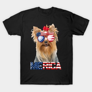 Merica Yorkie Dog American Flag 4Th Of July T-Shirt